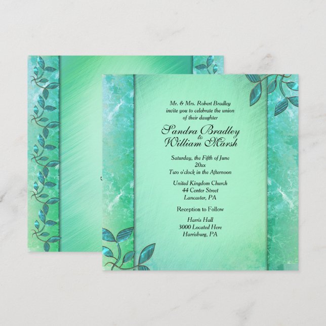 Chic Sea Green Columns Einladung (Vorne/Hinten)