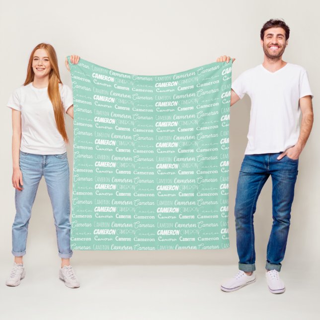 Chic Seafoam Grün personalisierter Namenscollage Fleecedecke (Beispiel)
