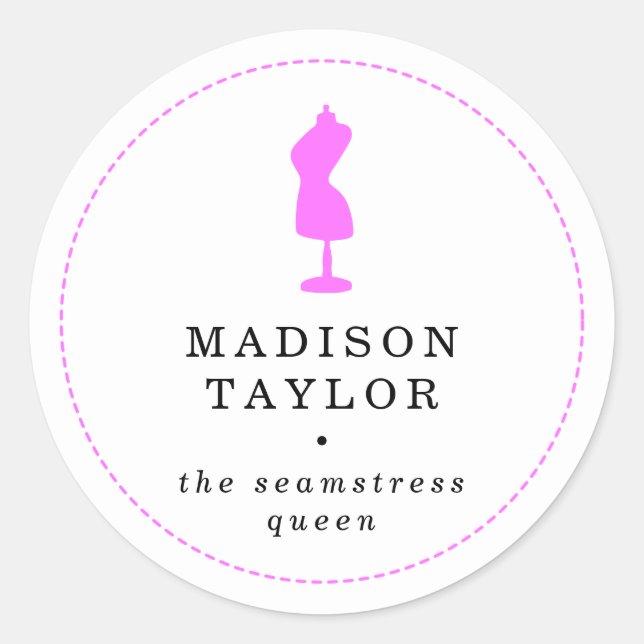 Chic Seamstress Tailor | Pink Mannequin White Runder Aufkleber (Vorderseite)