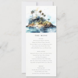 Chic Seascape Palm Tree Island Wedding Menu Card Einladung