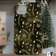 Chic Seasonal Golden Botanical Pattern Christmas