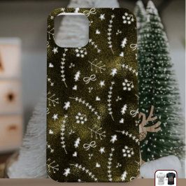 Chic Seasonal Golden Botanical Pattern Christmas iPhone 14 Hülle