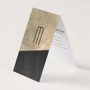 Chic Sepia-Aquarell Holz-Monogramm Visitenkarten