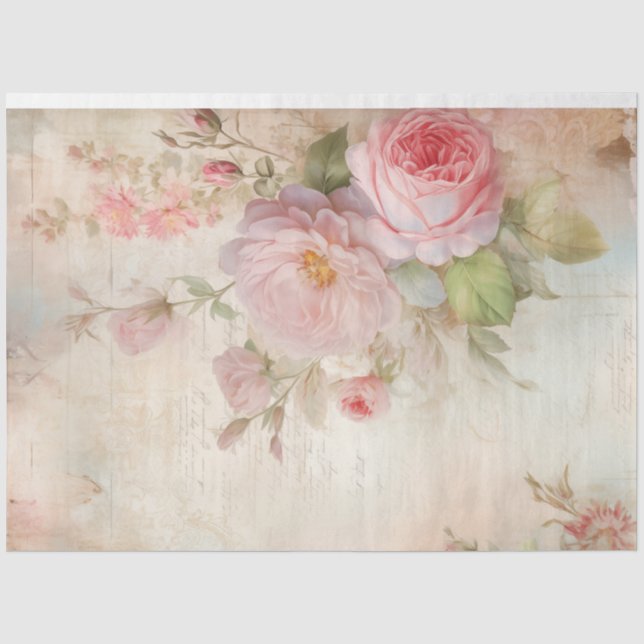 Chic Shabby Chic errötet Englische Rose ephemere Seidenpapier (Vorderseite)
