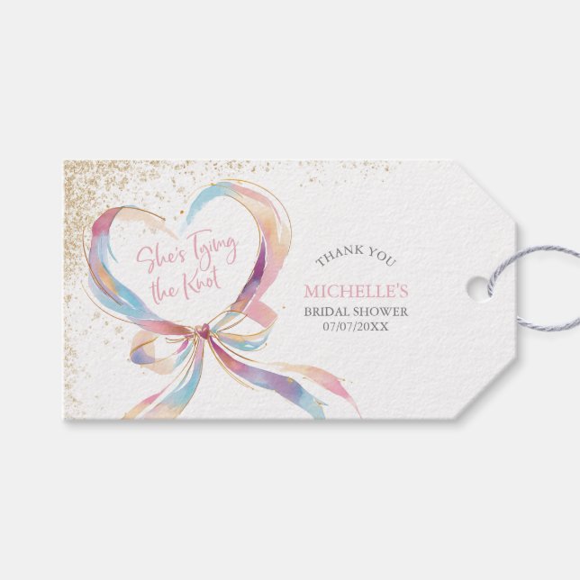 Chic She zähmt das knotenrosa Brautparty Geschenkanhänger (Vorderseite (Horizontal))