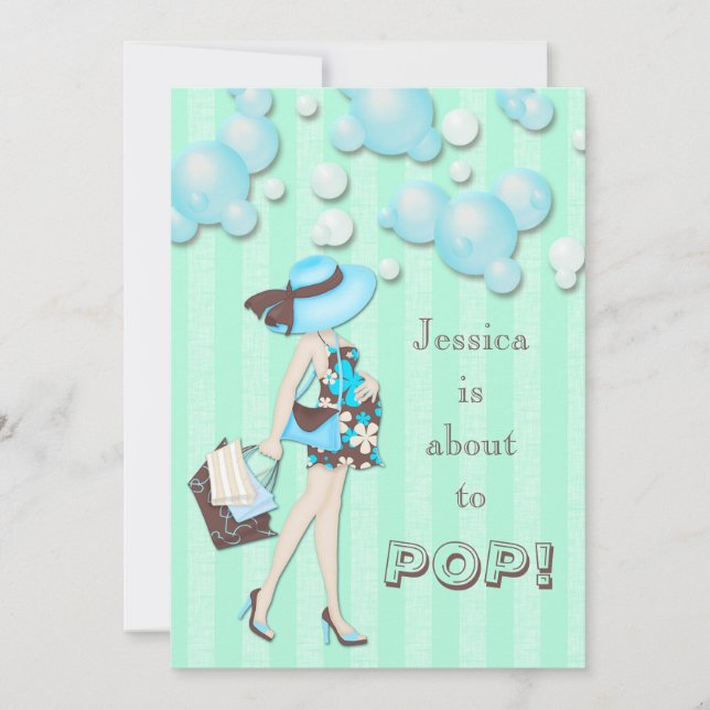 Chic She's About to Pop Boys Baby Shower Einladung (Vorderseite)