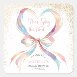 Chic She's Tying the Knot Pink Bow Vielen Dank Quadratischer Aufkleber