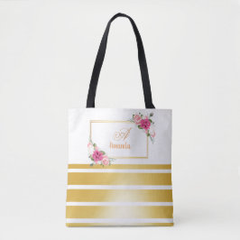 Chic Shiny Golden Foil Streifen Girlaname Monogram Tasche