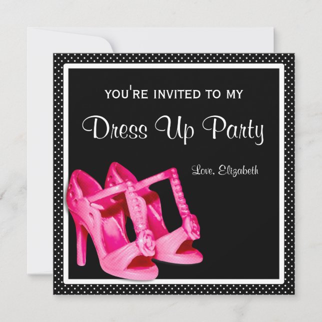 Chic Shoes Girly Pink und Black Dress Up Party Einladung (Vorderseite)