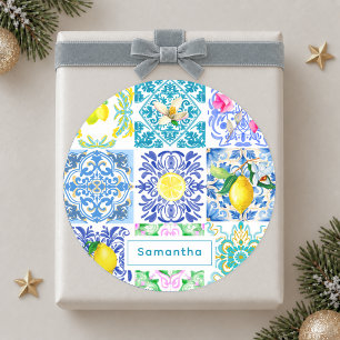 Chic Sicilian azulejo Amalfi Mediterrane Fliesen Runder Aufkleber