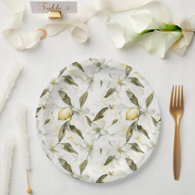 Chic Sicilian Summer Lemons Floral Wedding Pappteller (Hochzeit)