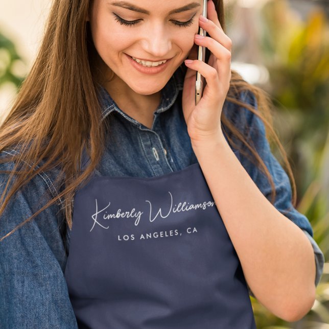 Chic Signature Script Blue Salon Schürze (Empower your name in our signature script as your logo and brand identity)