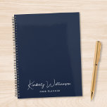 Chic Signature Script Monogram Blue Planer<br><div class="desc">Plan ahead in style with this chic blue personalized planner, designed for professionals who appreciate clean modern design. Featuring your monogram name in an elegant signature script, this planner blends functionality with refined personal branding. The understated cover design makes it ideal for work, school, goal setting, or daily scheduling, while...</div>