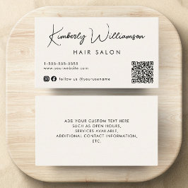 Chic Signature Script QR Code Cream Visitenkarte