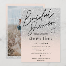 Chic Silber Drehbuch Foto Brautparty Ring pink Einladung