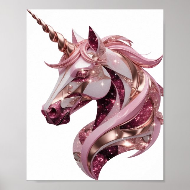 Chic Silber EINHORN 3D Text Kunst Poster (Vorne)