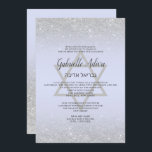 Chic silber Glitzer Drehbuch Lavender Bat Mitzvah Einladung<br><div class="desc">Chic silber Typografie und silber Glitzer ombre pastel lila Lavendel Bat Mitzvah Party Einladung. Der rosa Hintergrund und der Stern sind vollständig anpassbar. Fügen Sie Ihren hebräischen Namen hinzu.</div>