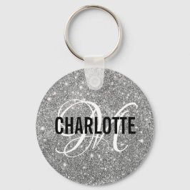 Chic silber Glitzer Monogramm Name Schlüsselanhäng Schlüsselanhänger