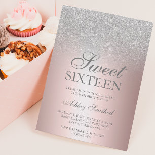 Chic silber Glitzer Rose metallische Folie Sweet 1 Einladung