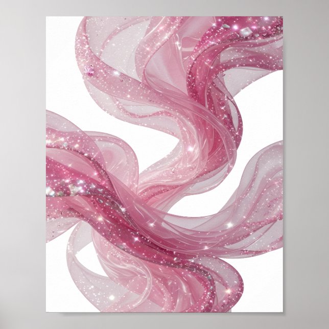 Chic Silber PINK WAVE Modernes Design Poster (Vorne)