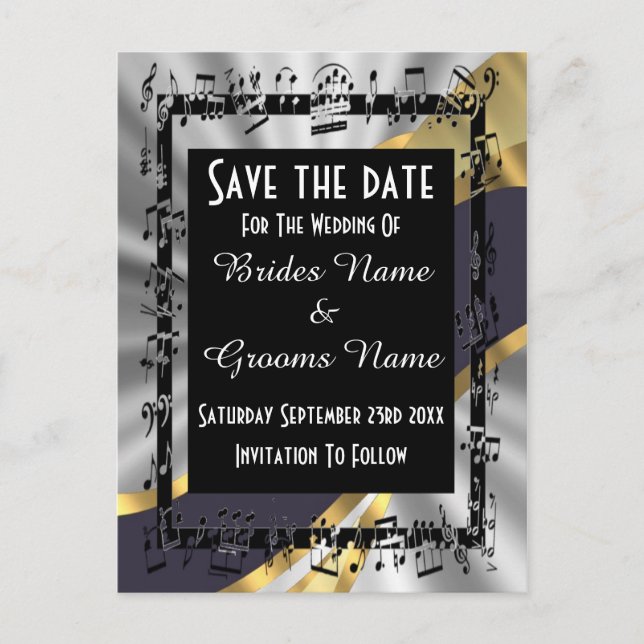Chic silber und schwarz Save the Date Ankündigungspostkarte (Vorderseite)