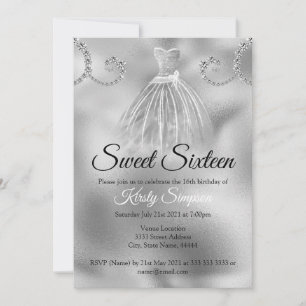 Chic Silberfolie Diamanten Sweet Sixteen Party Einladung