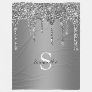 Chic silberner Glitter-Sparkling-Tropfen Monogramm Fleecedecke