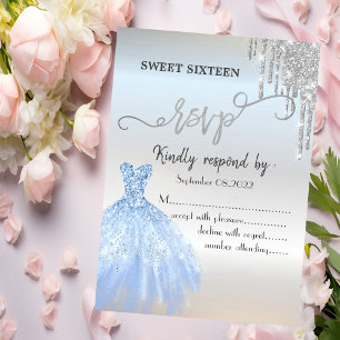 Chic silberner Glitter-Tropfen blauer Kleid Sweet Einladung