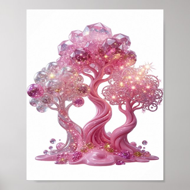 Chic Silberner PINK DIAMANT-BAUM Druck Poster (Vorne)