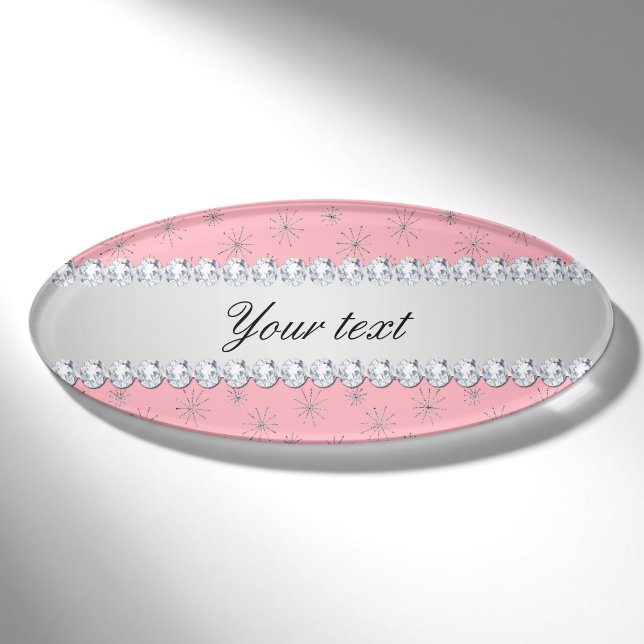 Chic-silbernes Glitzer-Schneeflocke-Rosa Namenschild (Vorderseite)