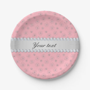 Chic-silbernes Glitzer-Schneeflocke-Rosa Pappteller