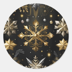 Chic Silver and Gold Schneeflocken Runder Aufkleber
