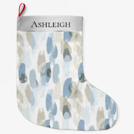 Chic Silver Cream Blau Abstrakte Weihnachten Großer Weihnachtsstrumpf