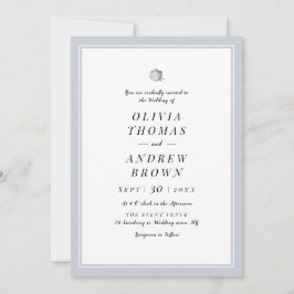 Chic Silver Floral Dusty Blue Minimalistische Hoch Einladung