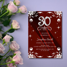 Chic Silver Floral Frame Burgundy 30. Geburtstag