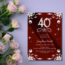 Chic Silver Floral Frame Burgundy 40. Geburtstag