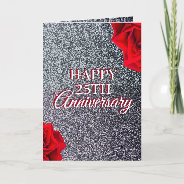 Chic Silver Floral Husband 25 Jahre Jubiläum Karte (Vorderseite)