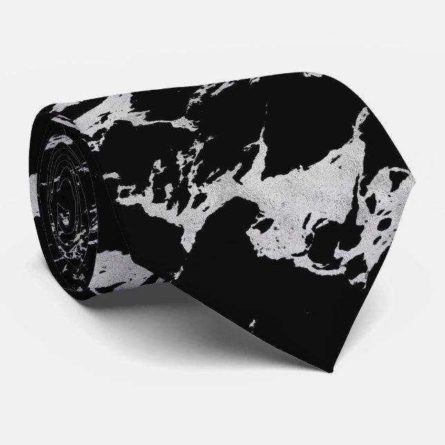 Chic Silver Foil Black Marble Neck Tie Krawatte (Gerollt)