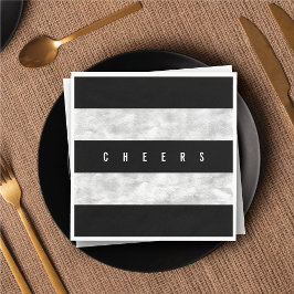 Chic Silver Foil Black Stripe Feiertag Party Serviette
