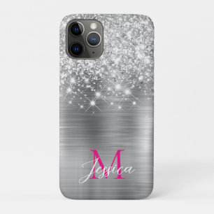 Chic Silver Foil Faux Glitter Hot Pink Monogram Case-Mate iPhone Hülle