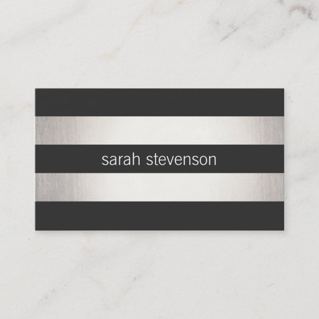 Chic Silver Foil Look Schwarz Streifen Moderne Visitenkarte (Vorderseite)