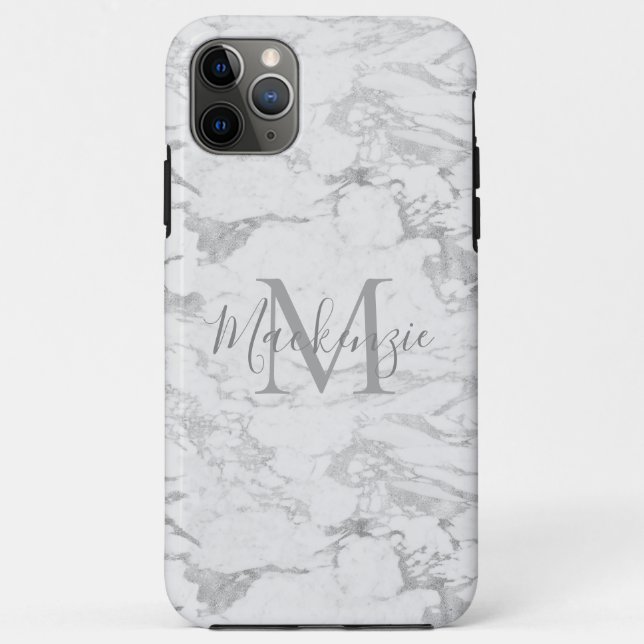 Chic Silver Foil Marmor Monogram Case-Mate iPhone Hülle (Rückseite)
