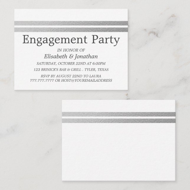 Chic Silver Foil Stripes Engagement Party Ticket (Vorne/Hinten)