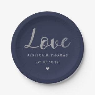 Chic Silver Foil Typografy Script Liebe Wedding Pappteller
