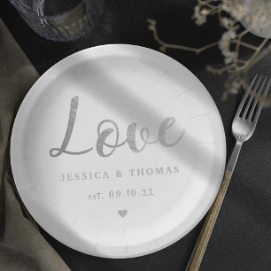 Chic Silver Foil Typografy Script Liebe Wedding Pappteller