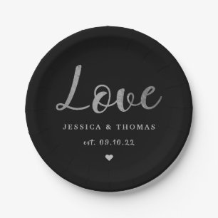 Chic Silver Foil Typografy Script Liebe Wedding Pappteller
