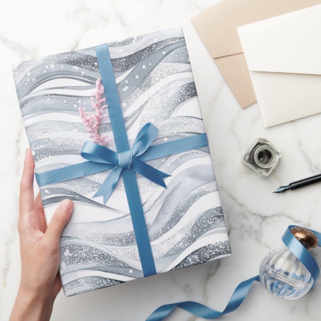 Chic Silver Glam Abstrakt Geburtstag Geschenkpapier (Schenken)