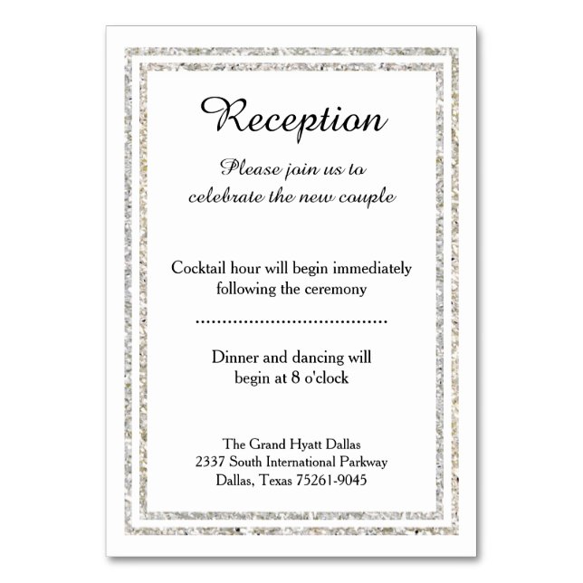 Chic Silver Glittered Trim - Empfang Insert Card Tischnummer (Vorderseite)