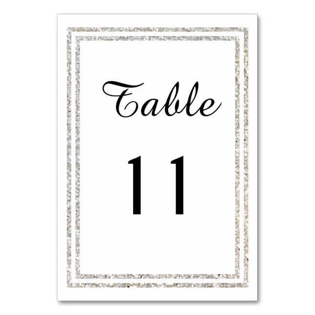 Chic Silver Glittered Trim - Table Card Tischnummer (Vorderseite)