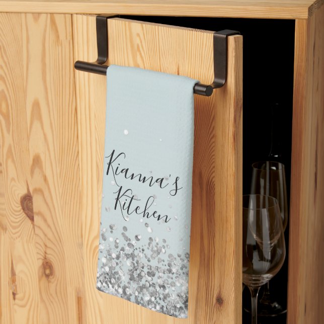 Chic Silver Glittery Personalisiert Kitchtuch Geschirrtuch (Drittel gefaltet)